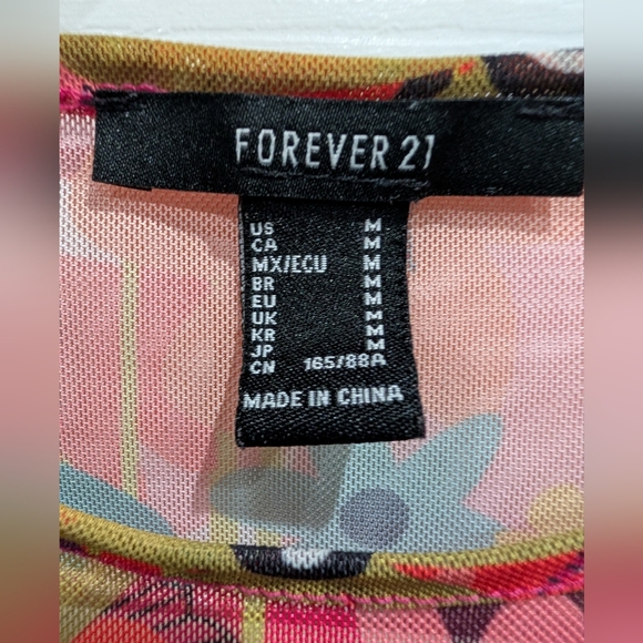 Forever 21 Womens Floral Mesh Top Festival M Rave Dopamine Long Sleeve Retro - Picture 2 of 11